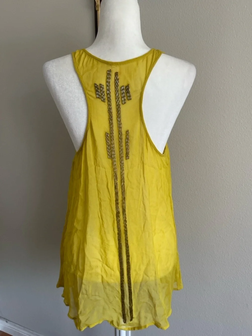 Free People Yellow Beaded V-Neck Women's Tank Top Size M